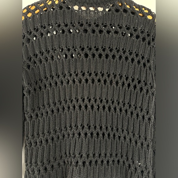 LOFT Women’s XS Black Open Stitch Knit Cardigan Button Front Sweater Crew Neck - Picture 4 of 12